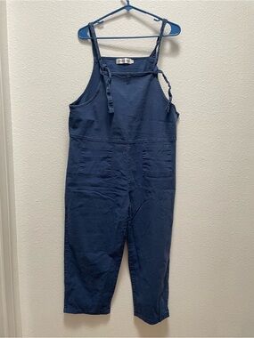 Women's Navy Blue Cotton Jumpsuit - Sleeveless Utility Style